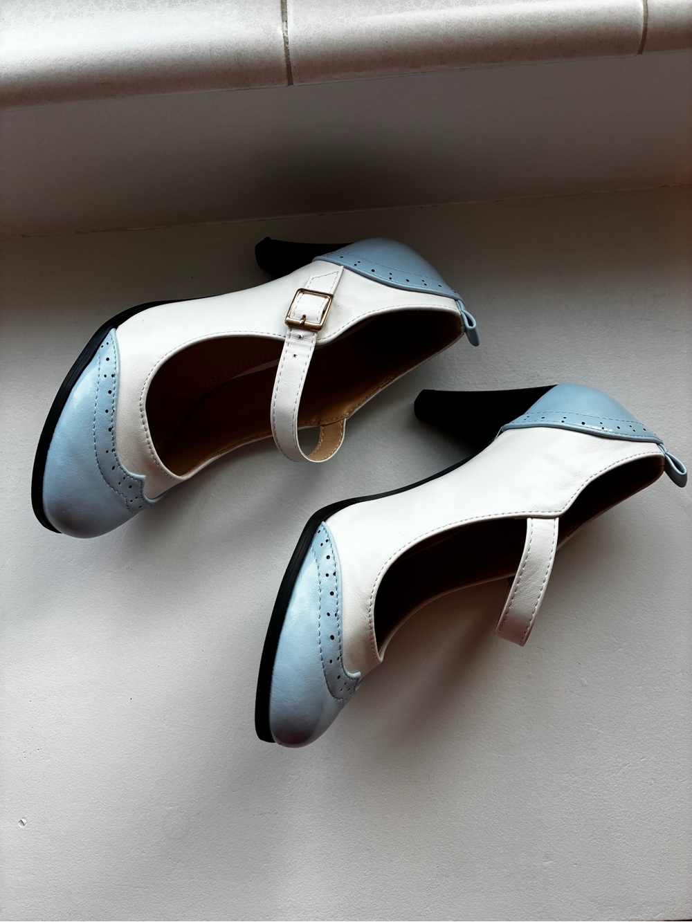 Chase + Chloe Two-Tone Mary Jane Pumps in Light Blue and White - Picture 4 of 8